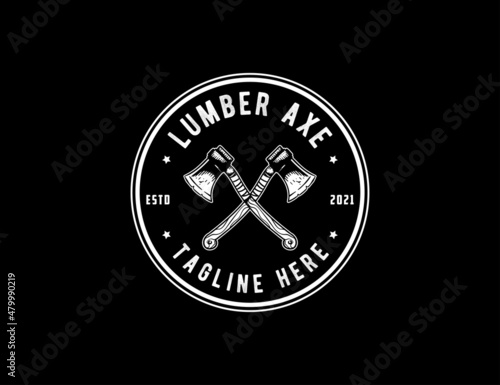 Lumberjack vintage logo with axe hand drawn