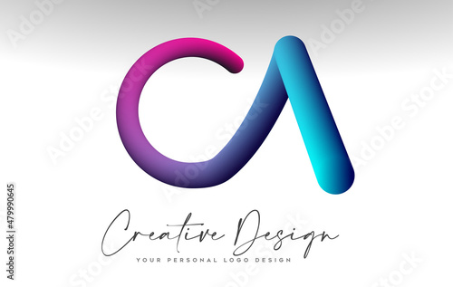 CA Letter Logo with Blue Purple Gradient 3d Look Vector Illustration