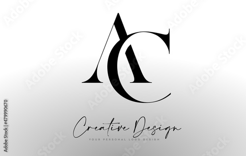 AC Letter Logo Design Icon with Serif Font and United Creative Letters Vector Illustration