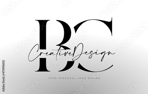 BC Letter Logo Design Icon with Serif Font and United Creative Letters Vector Illustration