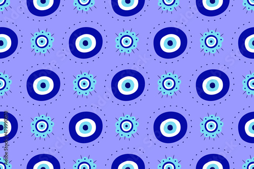 Greek eye Turkish amulet seamless pattern. Turkish eye blue for amulet and protection in endless pattern. Vector illustration in a flat style
