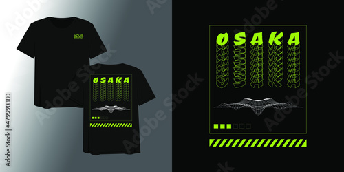 Vintage Streetwear Design Vector Illustration of Green Osaka City Text