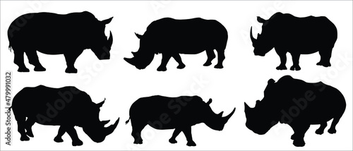 A Simple and wild African black silhouette of Rhinoceroses vector illustration