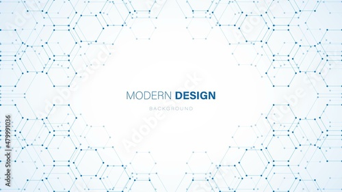 Vector blue abstract background frame. Texture mechanisms of hexagons with dots, honeycombs. Digital technology design and engineering design, mobile connection. Mechanical engineering