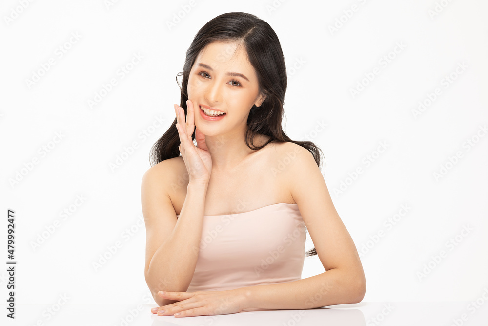 Beautiful Asian young woman touching soft cheek smile with clean and fresh skin Happiness and cheerful with positive emotional,isolated on white background,Beauty and Cosmetics Concept Beautiful Asian young woman touching soft cheek smile with clean and fresh skin Happiness and cheerful with positive emotional,isolated on white background,Beauty and Cosmetics Concept