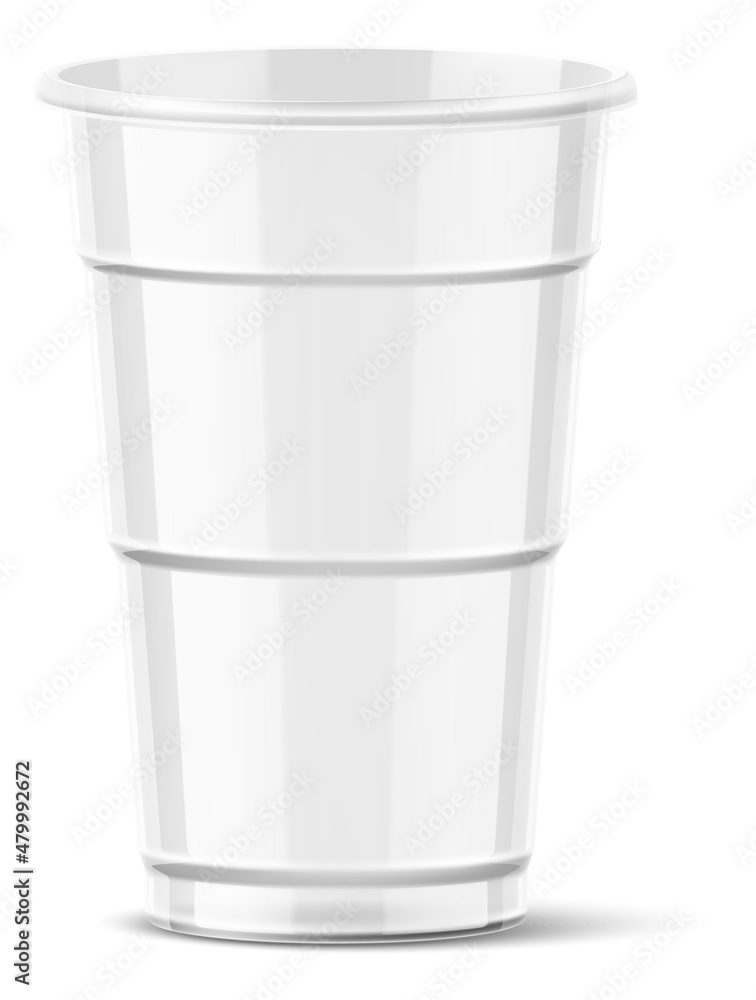 Realistic transparent cup. Disposable plastic container for hot and cold drink Realistic transparent cup. Disposable plastic container for hot and cold drink