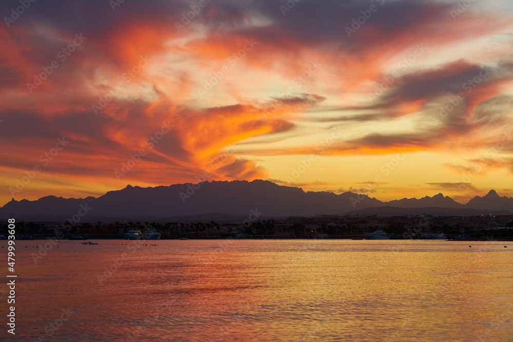 The sunset over the Red Sea at dawn. The sunset over the Red Sea at dawn.
