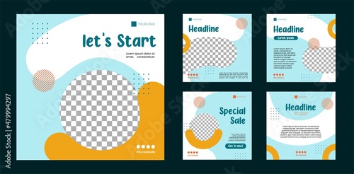online marketing template with yellow and blue round semicircle ornament