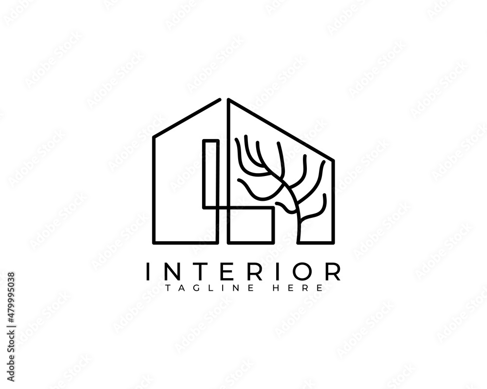 Home interior line icon logo design template