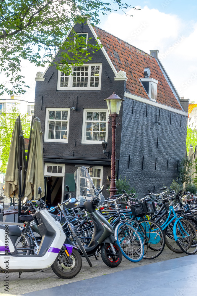 Sloping House and Bicycles in Amsterdam