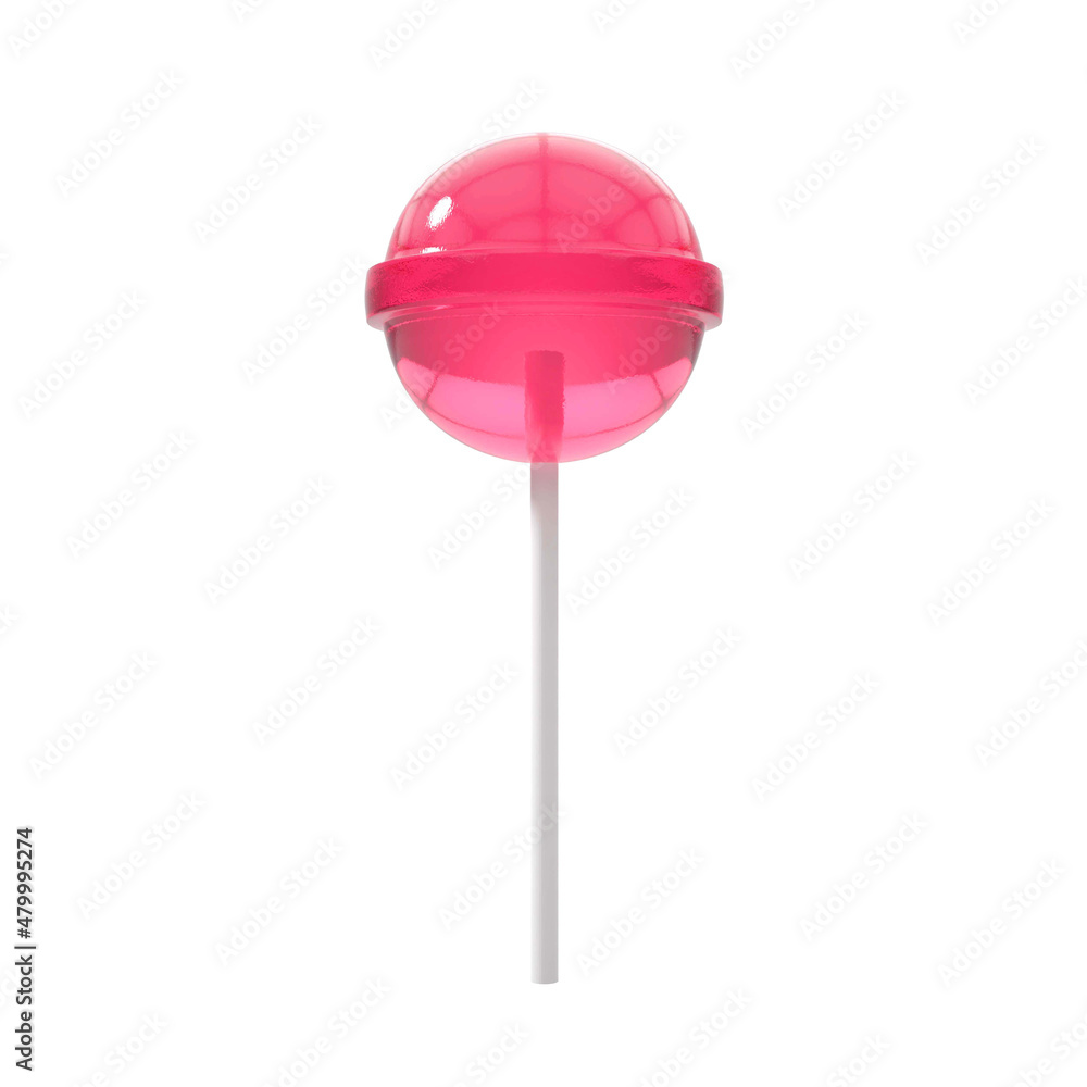 3D rendering pink circle candy lolipop and white stick 3D rendering pink circle candy lolipop and white stick