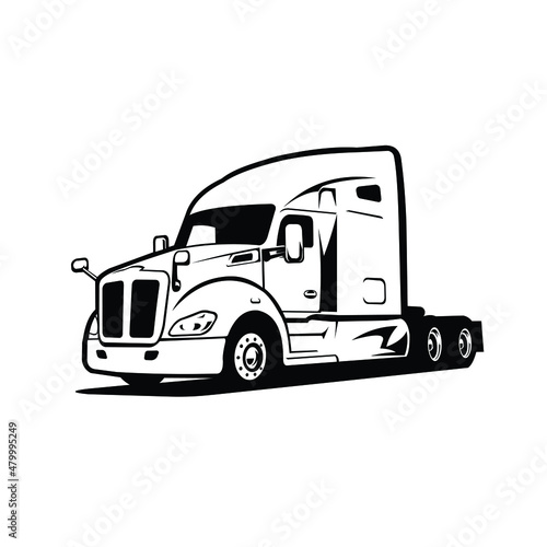 Semi truck freight 18 wheeler sleeper vector silhouette illustration