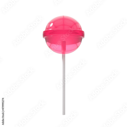 3D rendering pink circle candy lolipop and white stick