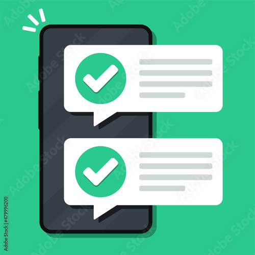 Smartphone and checkmark notification. Vector illustration