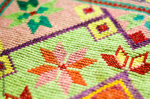 fragment of bright embroidery in Mexican style. Boho. needlework. 