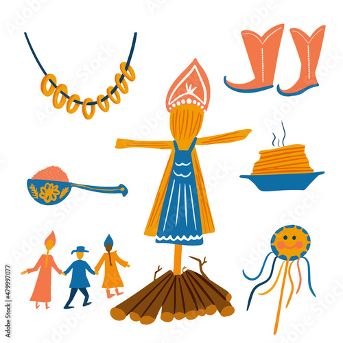 set of illustrations on the theme of Shrovetide