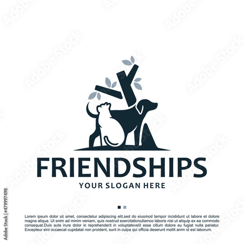 friendship ,cat and dog , logo design template