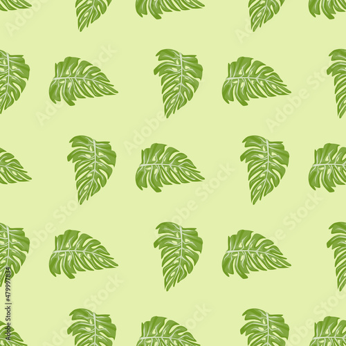 Monstera leaf seamless pattern with hand drawn tropical print. Modern nature background. Vector illustration for seasonal textile . © Lidok_L