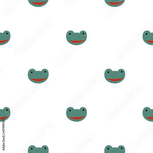 Frog pattern seamless in freehand style. Head predator on colorful background. Vector illustration for textile.