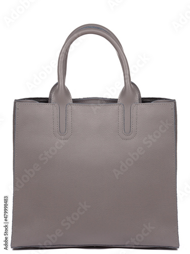 Grey leather woman's handbag with strap isolated on white background