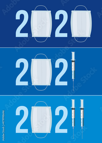 Carte de vœux 2022 sur le thème de la lutte contre le COVID-19, avec l’évolution de l’épidémie, du masque chirurgical à la vaccination.