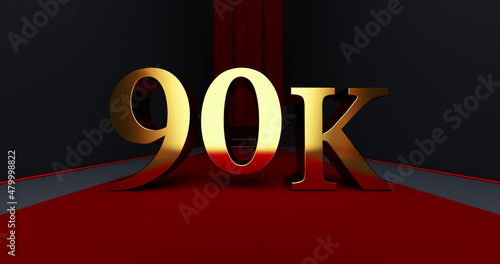 golden 90k or 90000 thank you, Web user Thank you celebrate of subscribers or followers and likes, 3D render photo