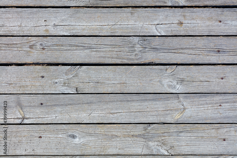 Texture of gray weathered wood planks placed horizontally in sunlight. Texture of gray weathered wood planks placed horizontally in sunlight.