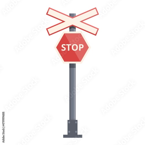 Stop sign railway icon cartoon vector. Train road. Signal traffic