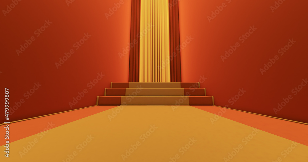 Obraz premium yellow carpet on the stairs, The path to glory, Stairway go up. Business success. Red velvet carpet. 3D render