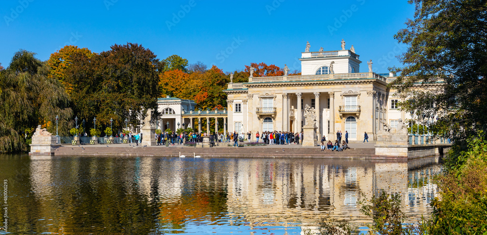 Royal Palace on the Isle Palac na Wodzie known as Baths Palace in Royal Lazienki Krolewskie park in Ujazdow district of Warsaw in Poland