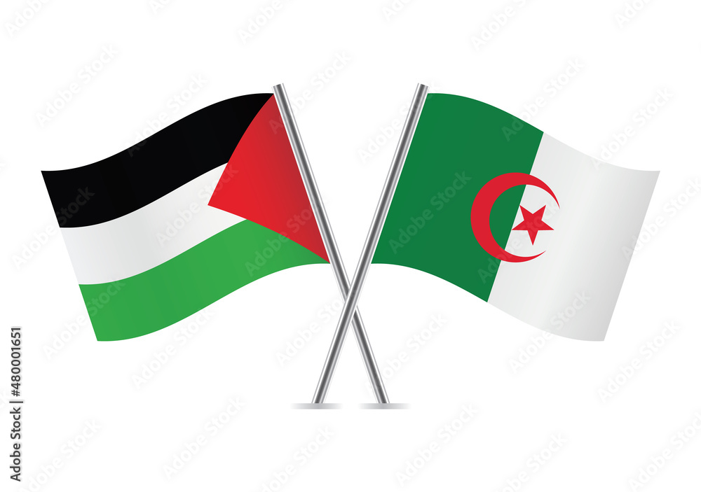 Palestine and Algeria flags. Palestinian and Algerian flags isolated on