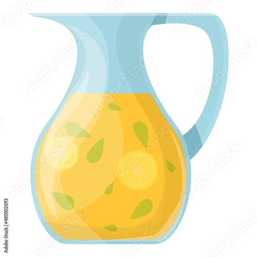 Lemonade jug icon cartoon vector. Juice pitcher. Lemon glass