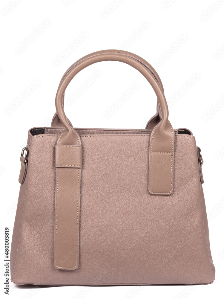Beige leather woman's handbag isolated on white background Beige leather woman's handbag isolated on white background
