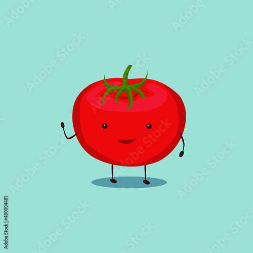 smiling cute tomato waving hand
