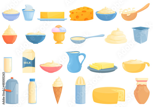 Cream milk icons set cartoon vector. Liquid cream. Yogurt drop