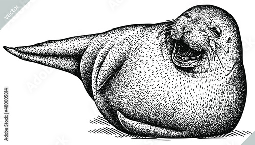 black and white engrave isolated seal vector illustration