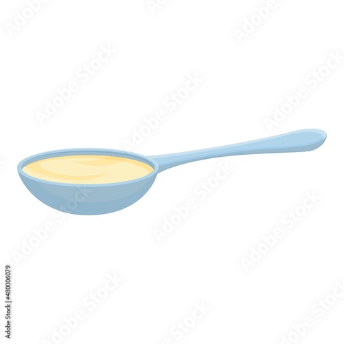 Hot milk spoon icon cartoon vector. Yogurt cream. Shop product