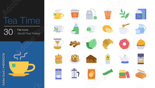 Tea timee icons. Flat design. For presentation, graphic design, mobile application or UI.