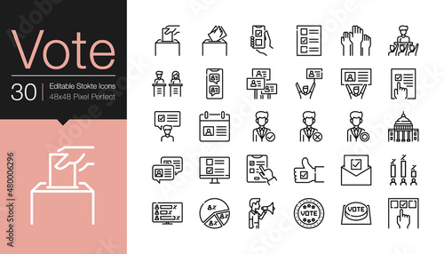 Vote icons. Modern line design. For presentation, graphic design, mobile application or UI. Editable Stroke.