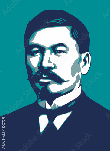 Alikhan Bukeikhanov poster famous ethnographer leader journalist Kazakhstan. Vector illustration