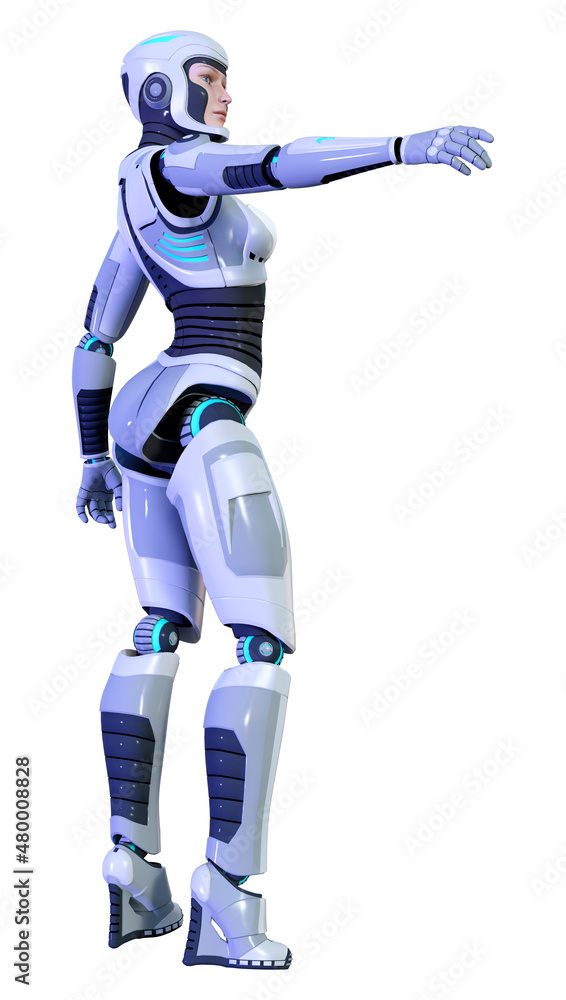 3D Rendering Female Robot on White