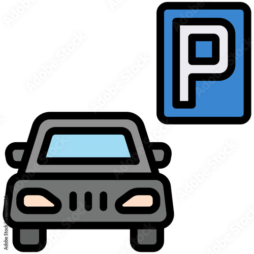 Car Parking filled line color icon