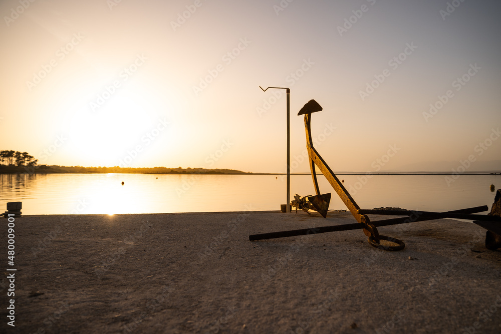 Sonnenuntergang am Meer mit Anker Sonnenuntergang am Meer mit Anker