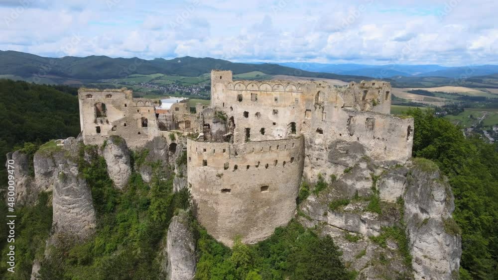 Aerial view of the castle in the village of Lietava in Slovakia Aerial view of the castle in the village of Lietava in Slovakia