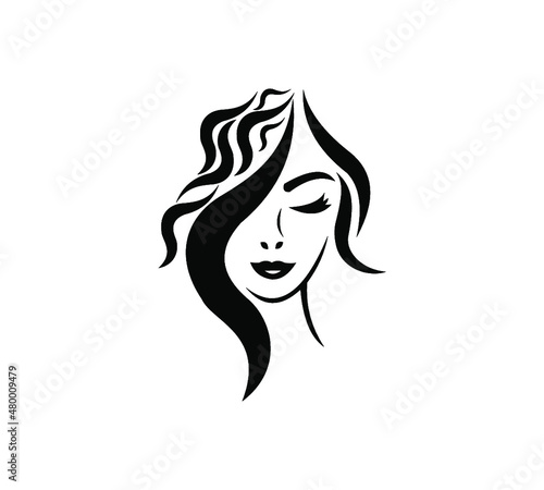 black and white woman face vector logo