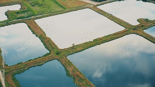 Aerial View Retention Basins, Wet Pond, Wet Detention Basin Or Stormwater Management Pond, Is An Artificial Pond With Vegetation Around The Perimeter, And Includes A Permanent Pool Of Water In Its photo