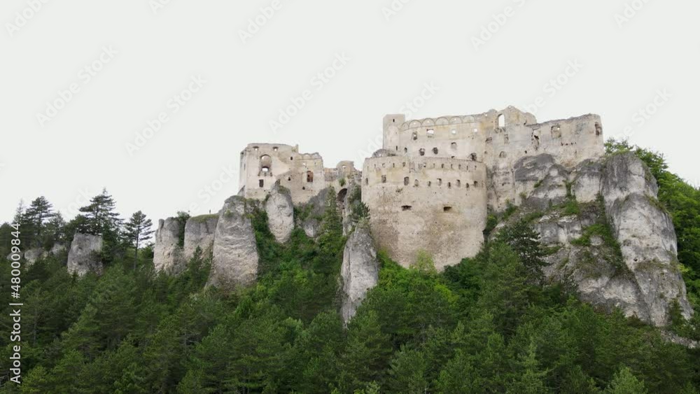 Aerial view of the castle in the village of Lietava in Slovakia Aerial view of the castle in the village of Lietava in Slovakia