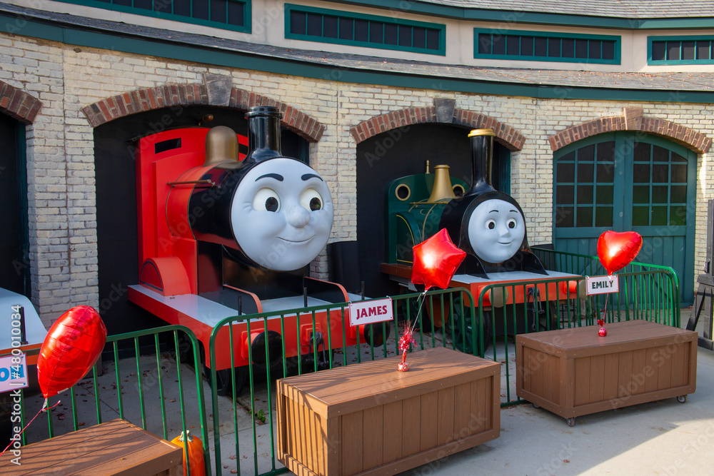 James the Red Engine and Emily at Tidmouth Sheds of Thomas Land USA in ...
