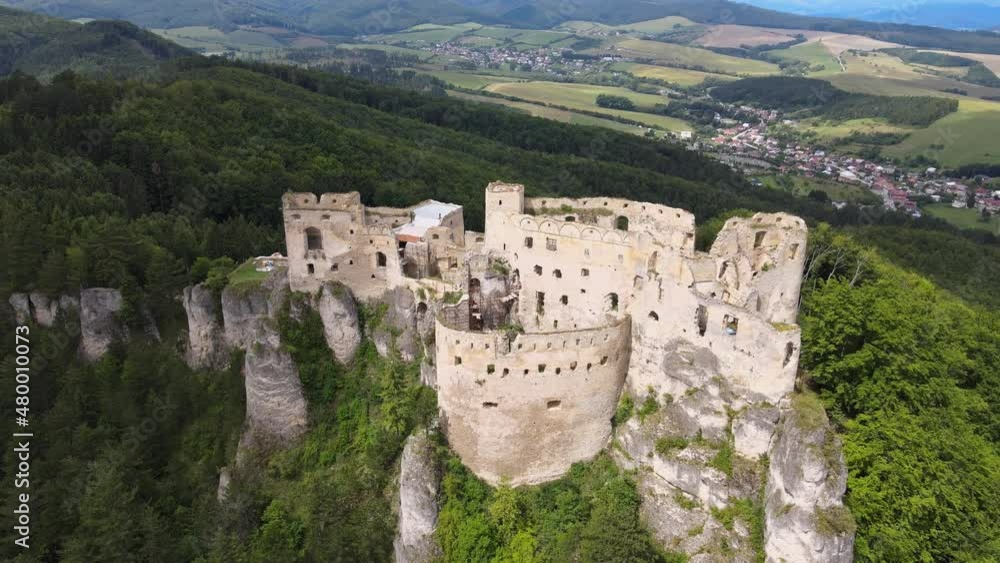 Aerial view of the castle in the village of Lietava in Slovakia Aerial view of the castle in the village of Lietava in Slovakia