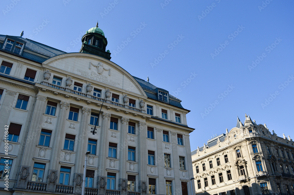Obraz premium Budapest, Hungary: City center architecture, building of Collegium Scholarum Piarum, a research institute for social sciences, biology and physics